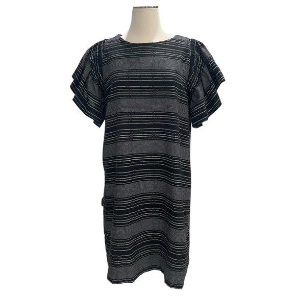 Moon River B/W Striped Flutter Sleeve Dress M Cotton Aldegon Blend Casual HOCO - Picture 12 of 12